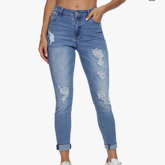 Ripped Distressed Destroyed Skinny blue Jeans - Picture 9 of 10
